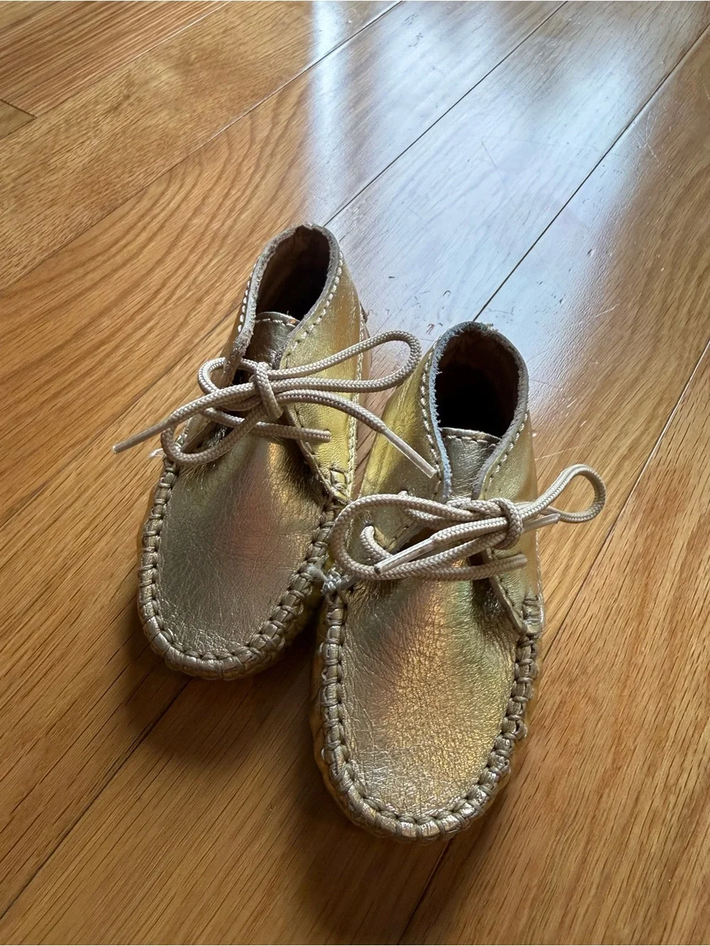 Atlanta Mocassin Gold Metallic Leather Baby Mocs